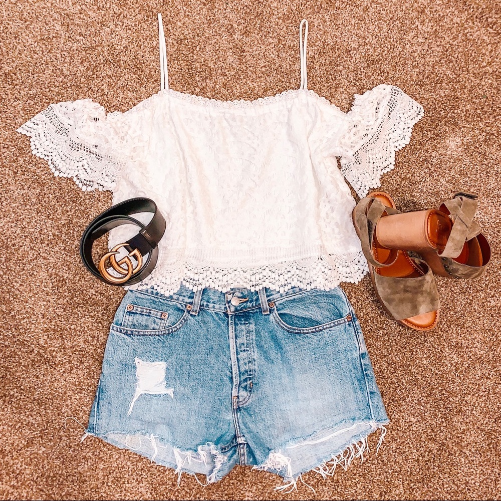 White Lace Off-The-Shoulder Summer Top